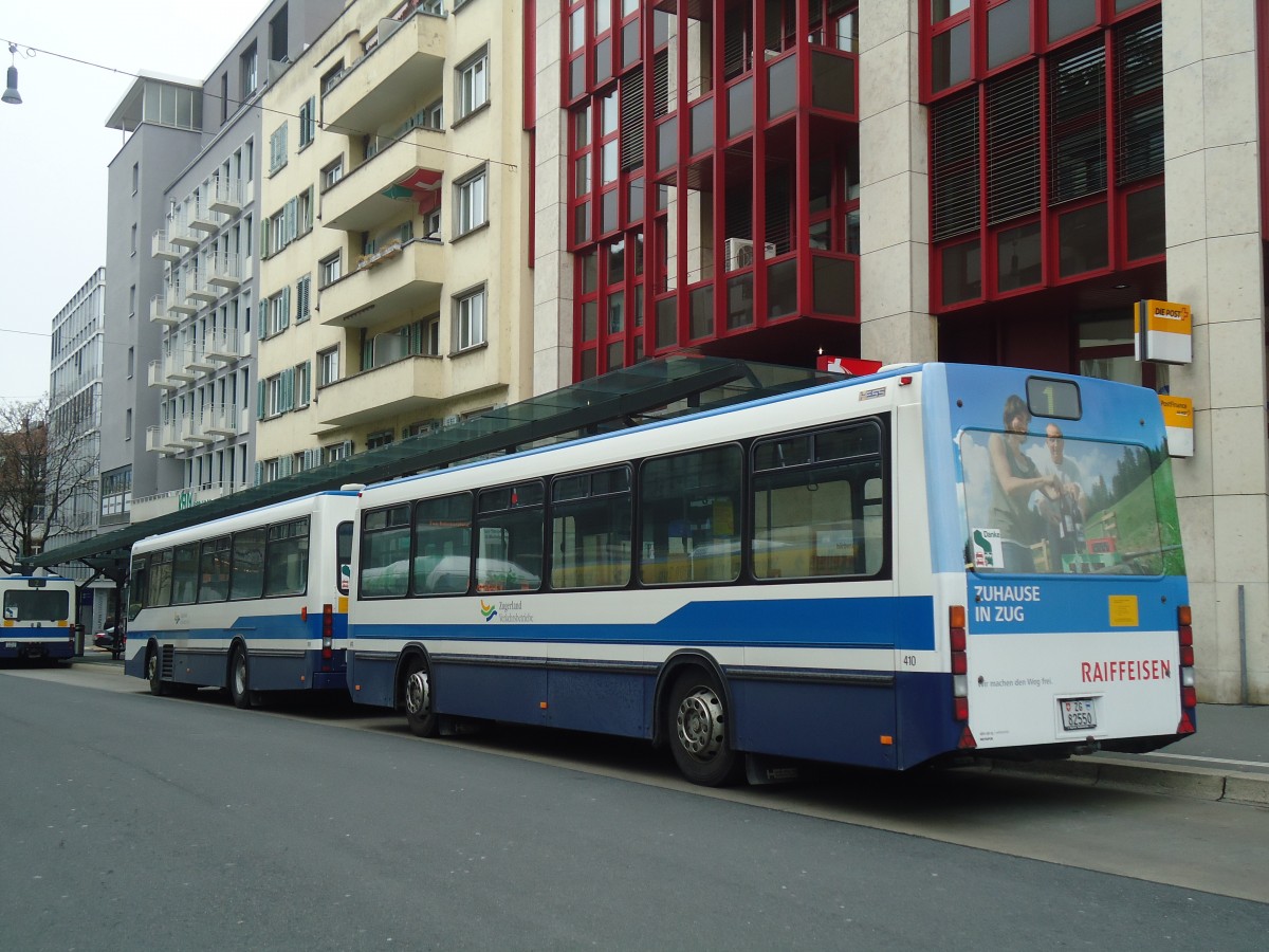 (137'984) - ZVB Zug - Nr. 410/ZG 82'550 - Lanz+Marti/Hess Personenanhnger (ex Nr. 110) am 6. Mrz 2012 beim Bahnhof Zug