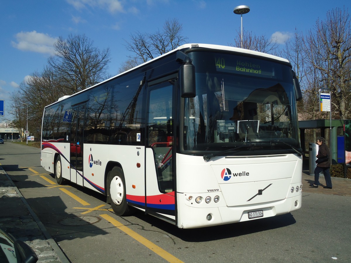 (138'070) - Limmat Bus, Dietikon - AG 370'304 - Volvo (ex BDWM Bremgarten Nr. 4; ex Tschannen, Zogingen Nr. 13) am 6. Mrz 2012 beim Bahnhof Wohlen