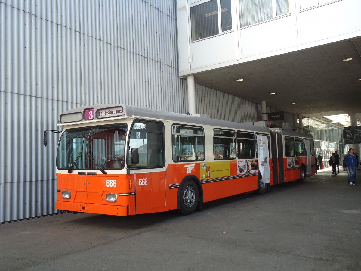 (138'178) - TPG Genve - Nr. 666 - Saurer/Hess Gelenktrolleybus am 9. Mrz 2012 in Genve, Palexpo