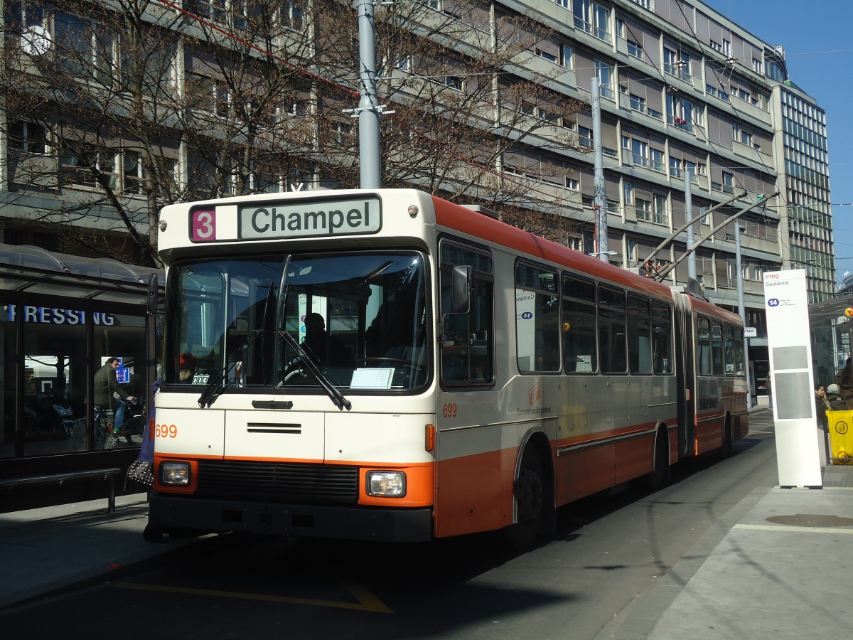 (138'266) - TPG Genve - Nr. 699 - NAW/Hess Gelenktrolleybus am 9. Mrz 2012 in Genve, Coutance