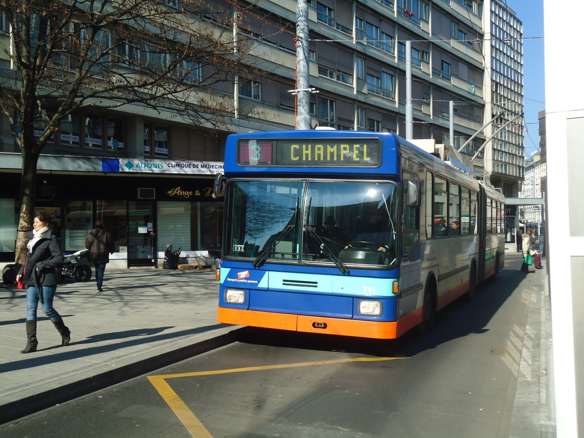 (138'288) - TPG Genve - Nr. 711 - NAW/Hess Gelenktrolleybus am 9. Mrz 2012 in Genve, Coutance