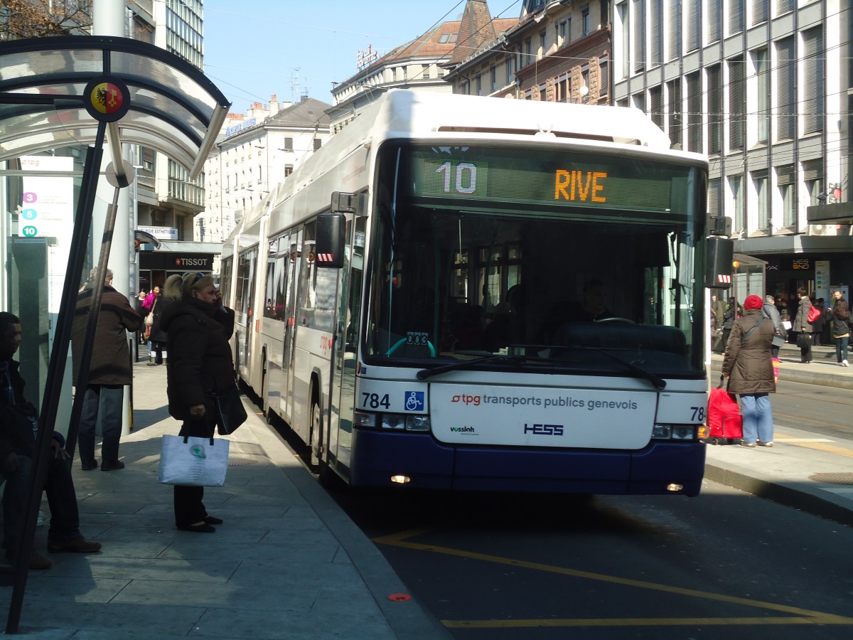 (138'291) - TPG Genve - Nr. 784 - Hess/Hess Doppelgelenktrolleybus am 9. Mrz 2012 in Genve, Coutance