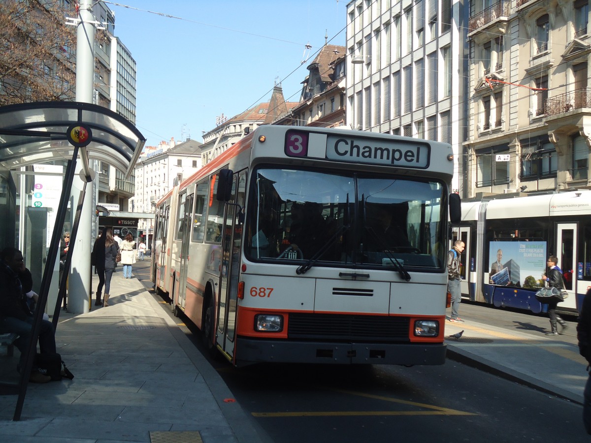 (138'293) - TPG Genve - Nr. 687 - NAW/Hess Gelenktrolleybus am 9. Mrz 2012 in Genve, Coutance