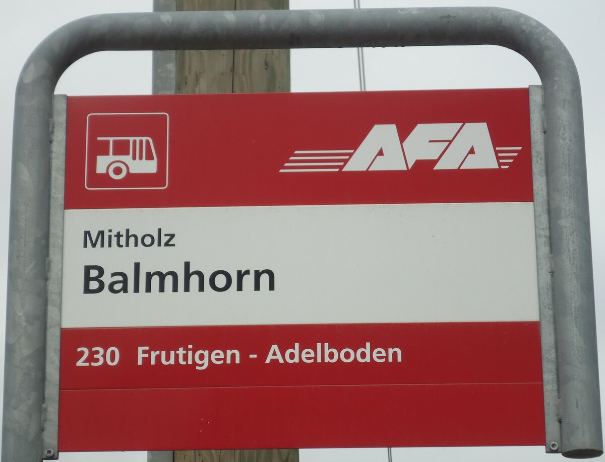 (138'465) - AFA-Haltestellenschild - Mitholz, Balmhorn - am 6. April 2012