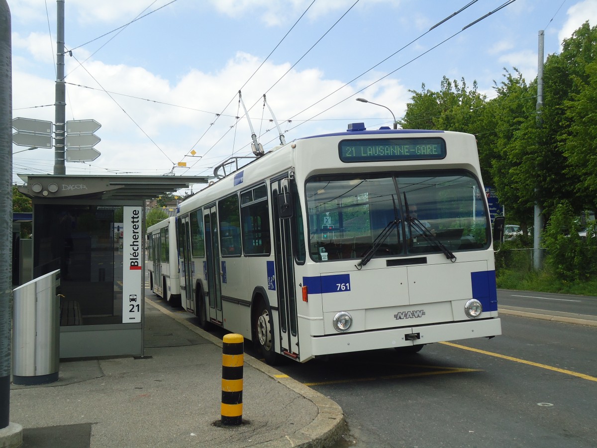 (138'740) - TL Lausanne - Nr. 761 - NAW/Lauber Trolleybus am 13. Mai 2012 in Lausanne, Blcherette