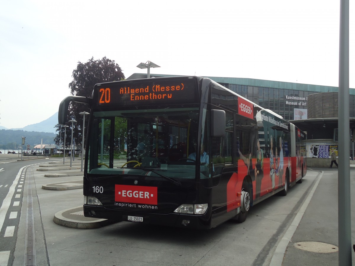 (139'111) - VBL Luzern - Nr. 160/LU 15'023 - Mercedes am 27. Mai 2012 beim Bahnhof Luzern