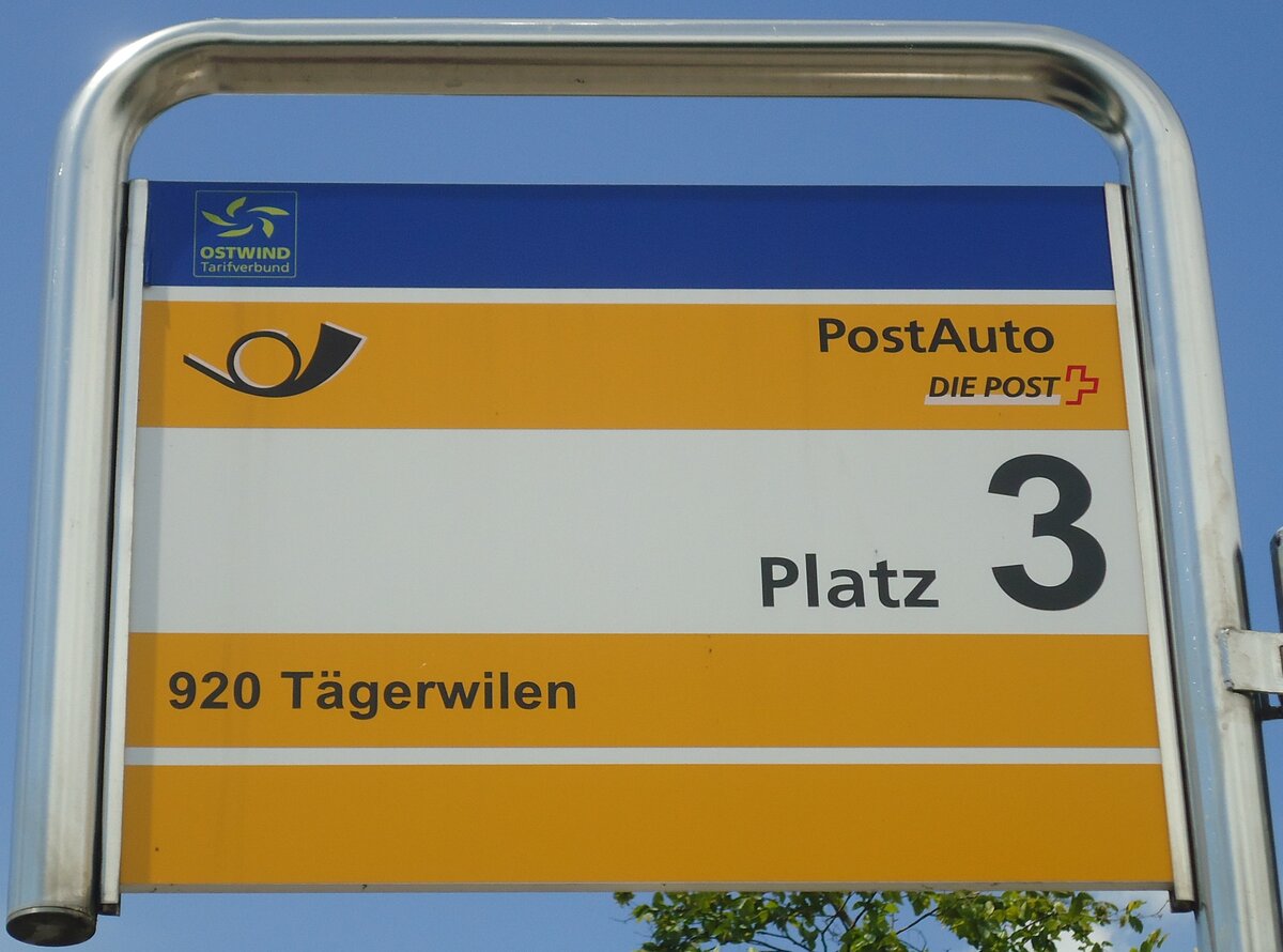 (139'128) - PostAuto-Haltestellenschild - Weinfelden, Bahnhof - am 27. Mai 2012