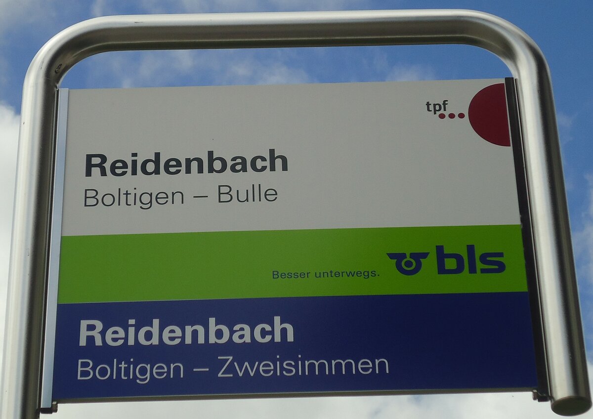 (139'349) - bls/tpf-Haltestellenschild - Reidenbach, Reidenbach - am 10. Juni 2012