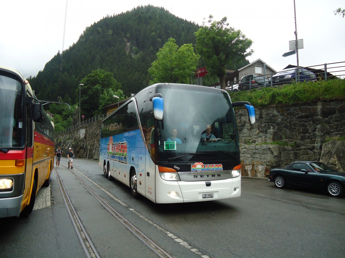 (140'371) - Bolliger, Unterschchen - UR 9080 - Setra am 1. Juli 2012 beim Bahnhof Gschenen