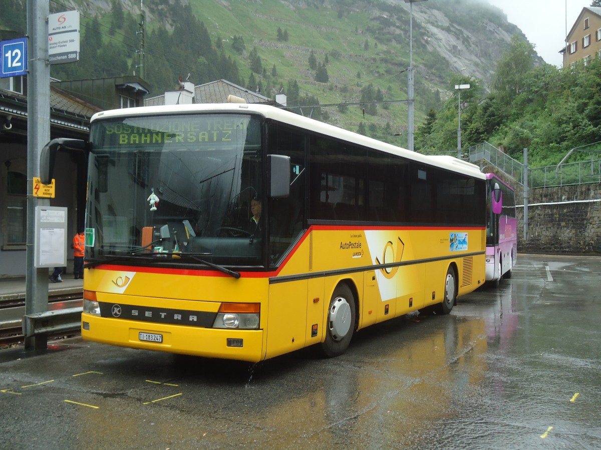 (140'389) - Marchetti, Airolo - TI 183'247 - Setra (ex Nr. 6) am 1. Juli 2012 beim Bahnhof Gschenen