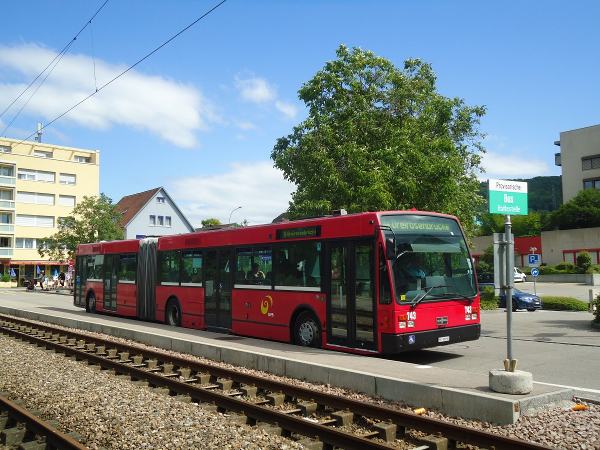 (140'477) - BVB Basel - Nr. 743/BS 98'990 - Van Hool (ex Bernmobil, Bern Nr. 241) am 11. Juli 2012 in Pratteln, Bahnhofstrasse