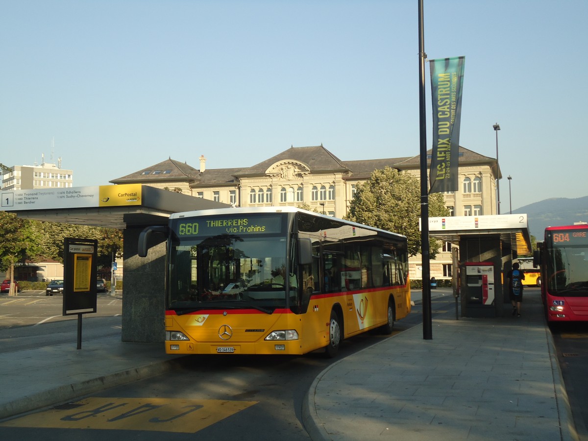 (140'953) - CarPostal Ouest - VD 146'539 - Mercedes (ex PostAuto Bern; ex P 25'380) am 27. Juli 2012 beim Bahnhof Yverdon