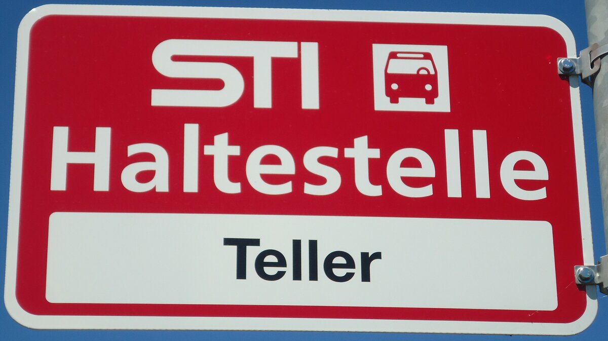 (140'991) - STI-Haltestellenschild - Einigen, Teller - am 1. August 2012