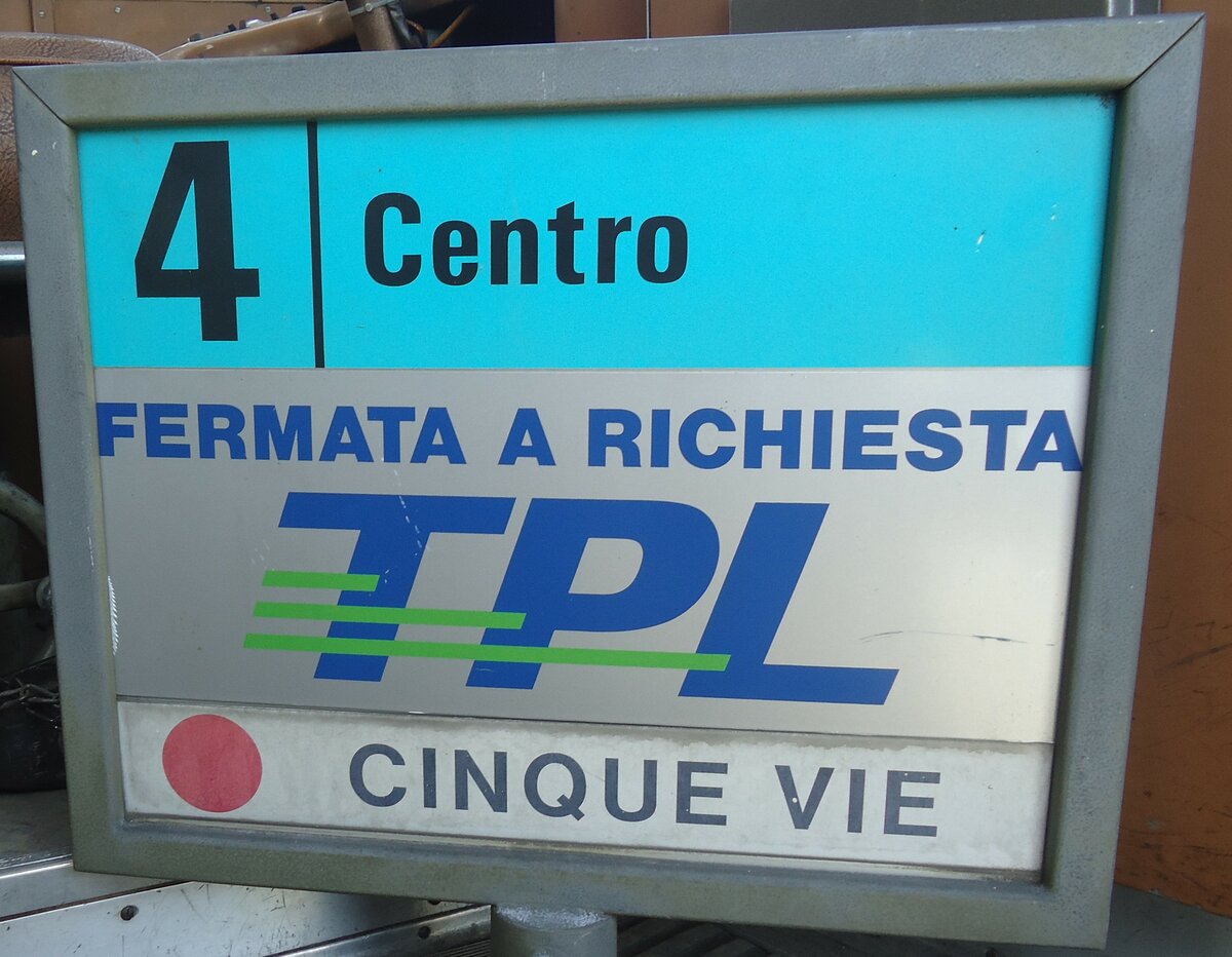 (141'297) - TPL-Haltestellenschild - Lugano, Cinque Vie - am 19. August 2012 in Yvonand, Halle TVS