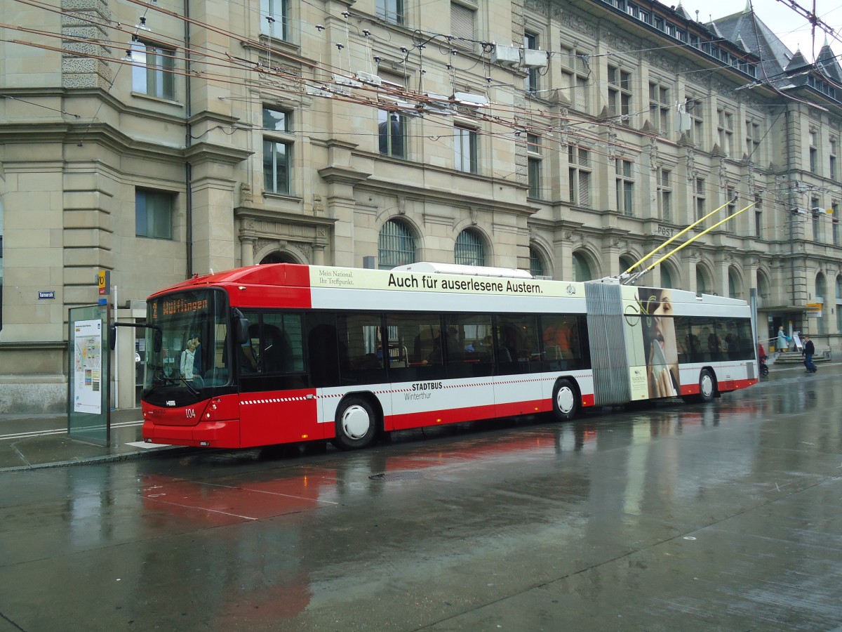 (141'507) - SW Winterthur - Nr. 104 - Hess/Hess Gelenktrolleybus am 12. September 2012 beim Hauptbahnhof Winterthur