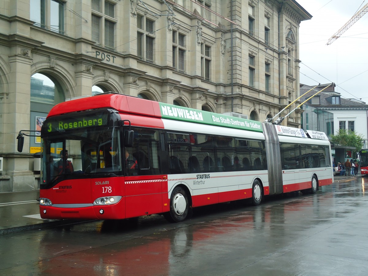 (141'508) - SW Winterthur - Nr. 178 - Solaris Gelenktrolleybus am 12. September 2012 beim Hauptbahnhof Winterthur