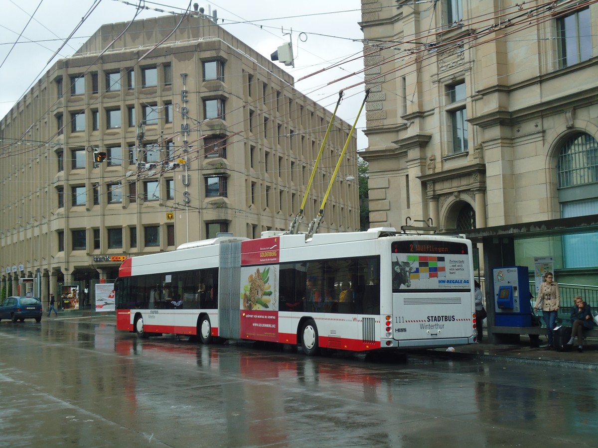 (141'513) - SW Winterthur - Nr. 111 - Hess/Hess Gelenktrolleybus am 12. September 2012 beim Hauptbahnhof Winterthur