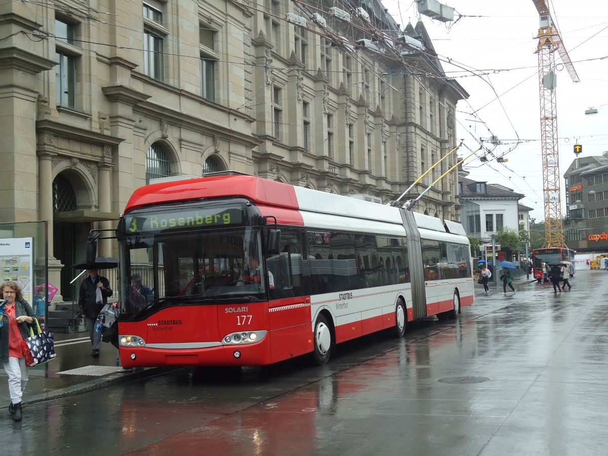 (141'516) - SW Winterthur - Nr. 177 - Solaris Gelenktrolleybus am 12. September 2012 beim Hauptbahnhof Winterthur