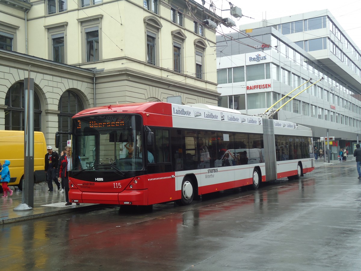 (141'528) - SW Winterthur - Nr. 115 - Hess/Hess Gelenktrolleybus am 12. September 2012 beim Hauptbahnhof Winterthur