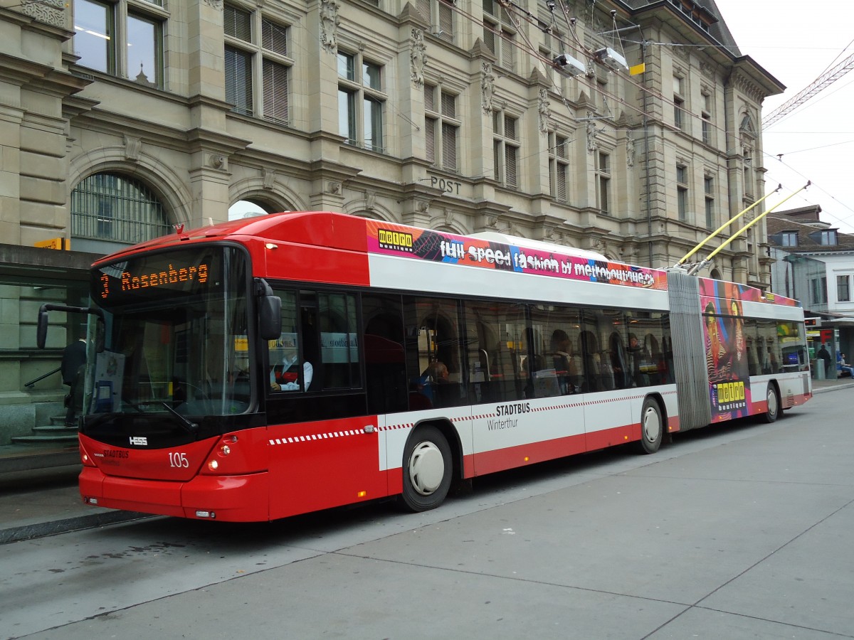 (142'126) - SW Winterthur - Nr. 105 - Hess/Hess Gelenktrolleybus am 24. Oktober 2012 beim Hauptbahnhof Winterthur