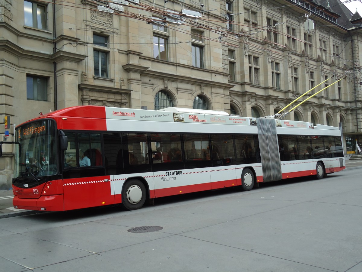 (142'129) - SW Winterthur - Nr. 103 - Hess/Hess Gelenktrolleybus am 24. Oktober 2012 beim Hauptbahnhof Winterthur