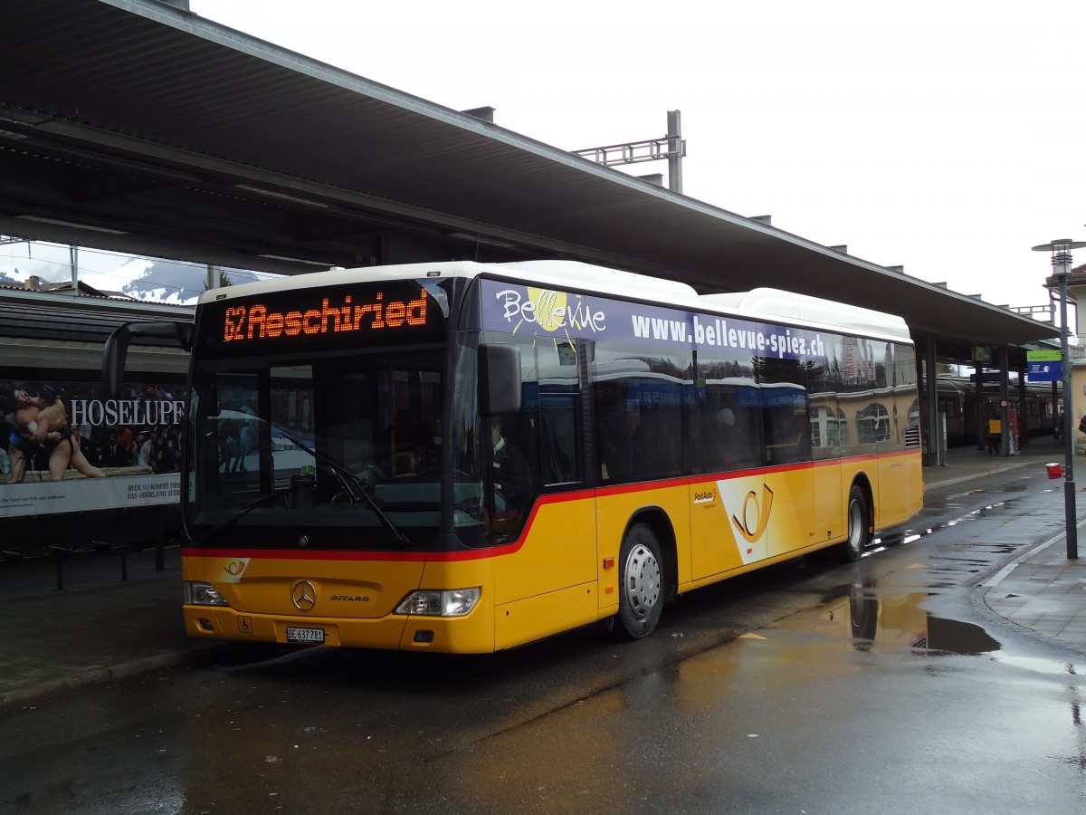 (142'531) - PostAuto Bern - BE 637'781 - Mercedes am 16. Dezember 2012 beim Bahnhof Spiez