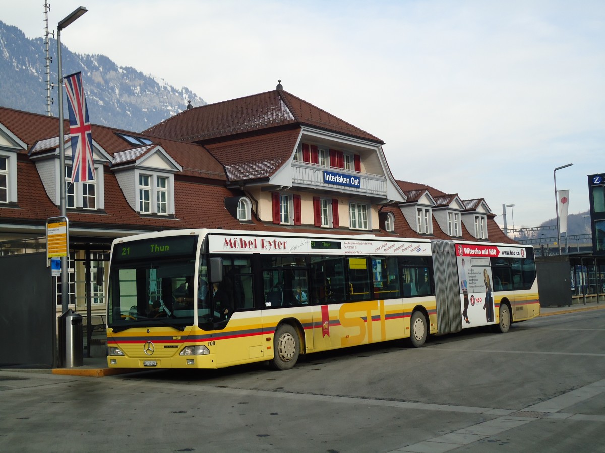 (143'049) - STI Thun - Nr. 108/BE 700'108 - Mercedes am 19. Januar 2013 beim Bahnhof Interlaken Ost