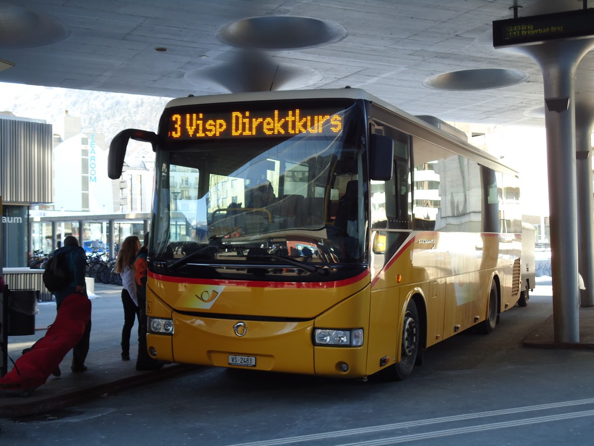 (143'182) - Moosalp Tours, Stalden - VS 2483 - Irisbus am 10. Februar 2013 beim Bahnhof Visp