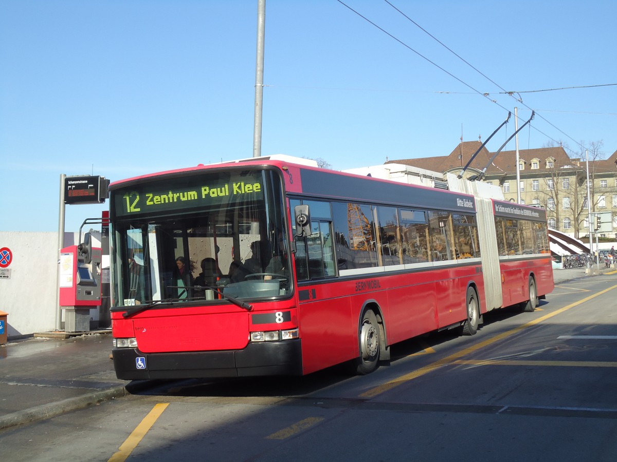 (143'217) - Bernmobil, Bern - Nr. 8 - NAW/Hess Gelenktrolleybus am 19. Februar 2013 in Bern, Schanzenstrasse