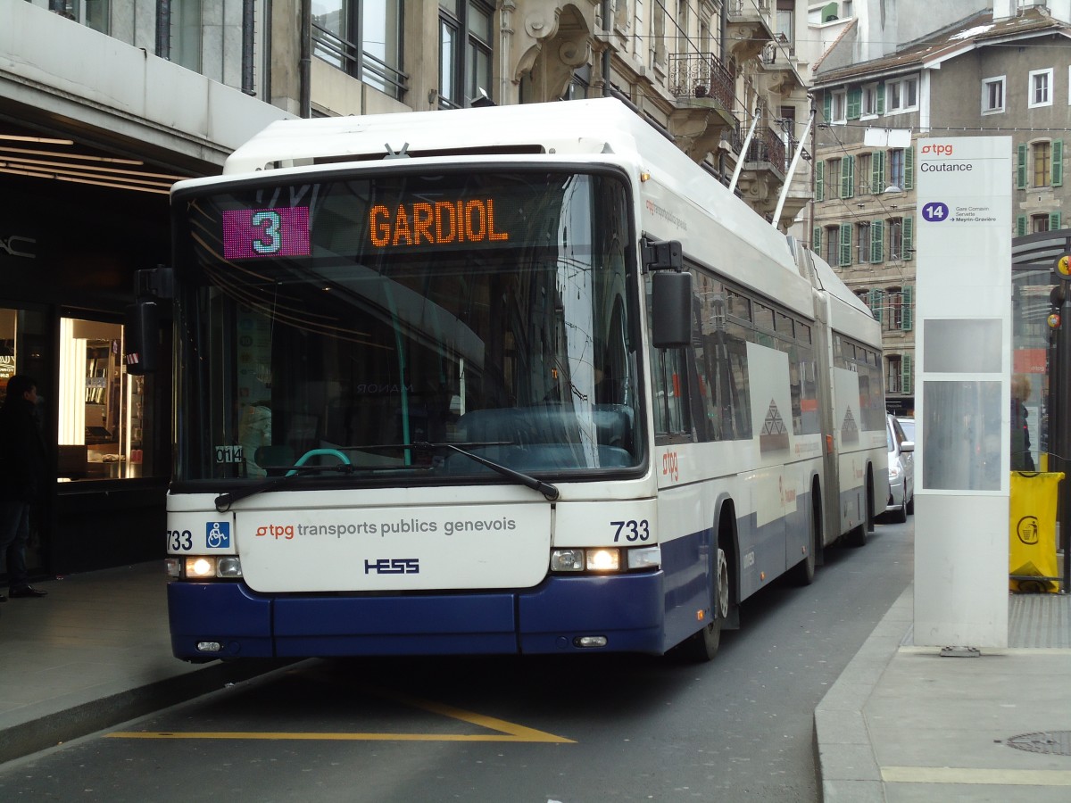 (143'382) - TPG Genve - Nr. 733 - Hess/Hess Gelenktrolleybus am 22. Februar 2013 in Genve, Coutance