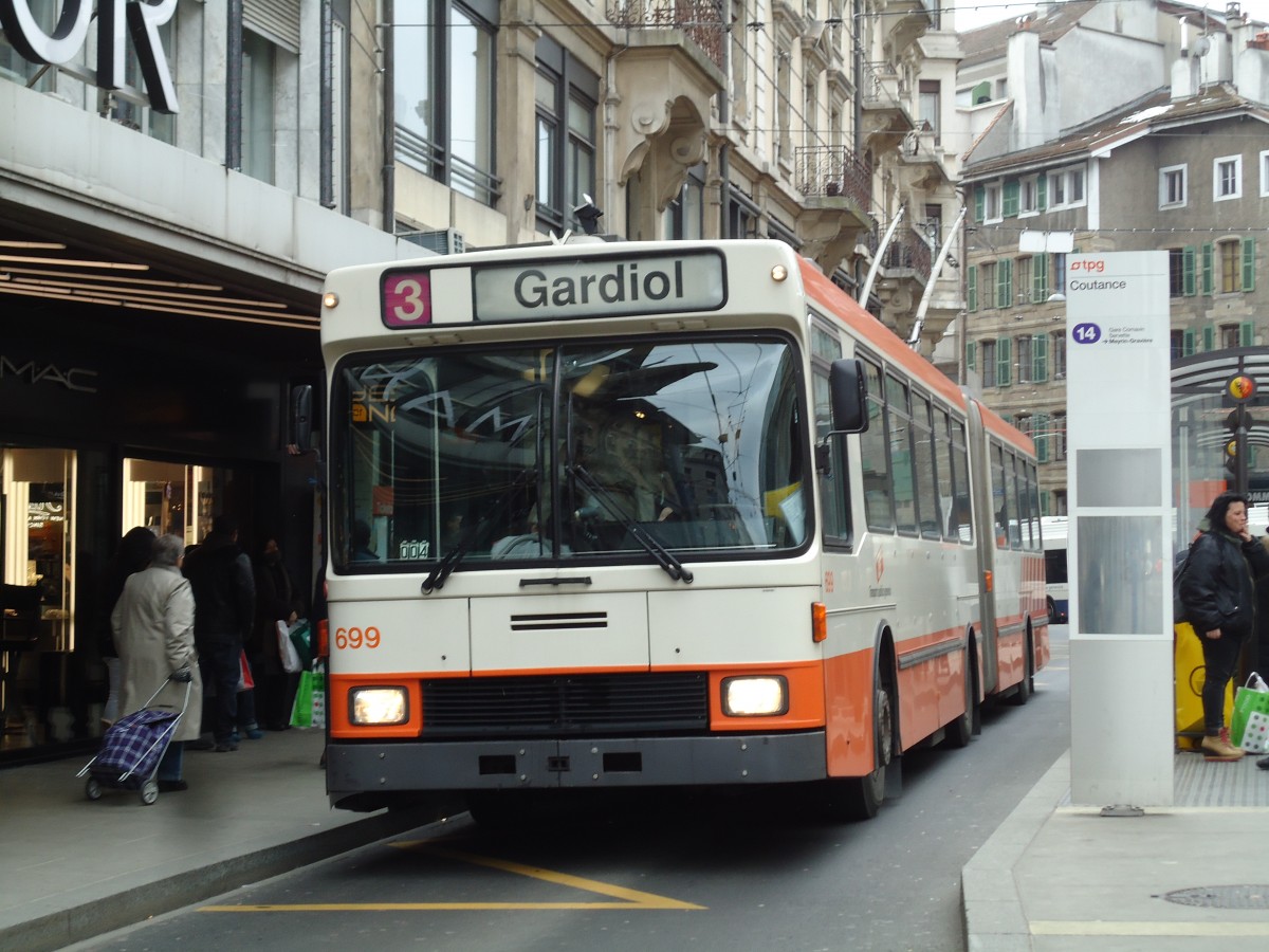 (143'386) - TPG Genve - Nr. 699 - NAW/Hess Gelenktrolleybus am 22. Februar 2013 in Genve, Coutance