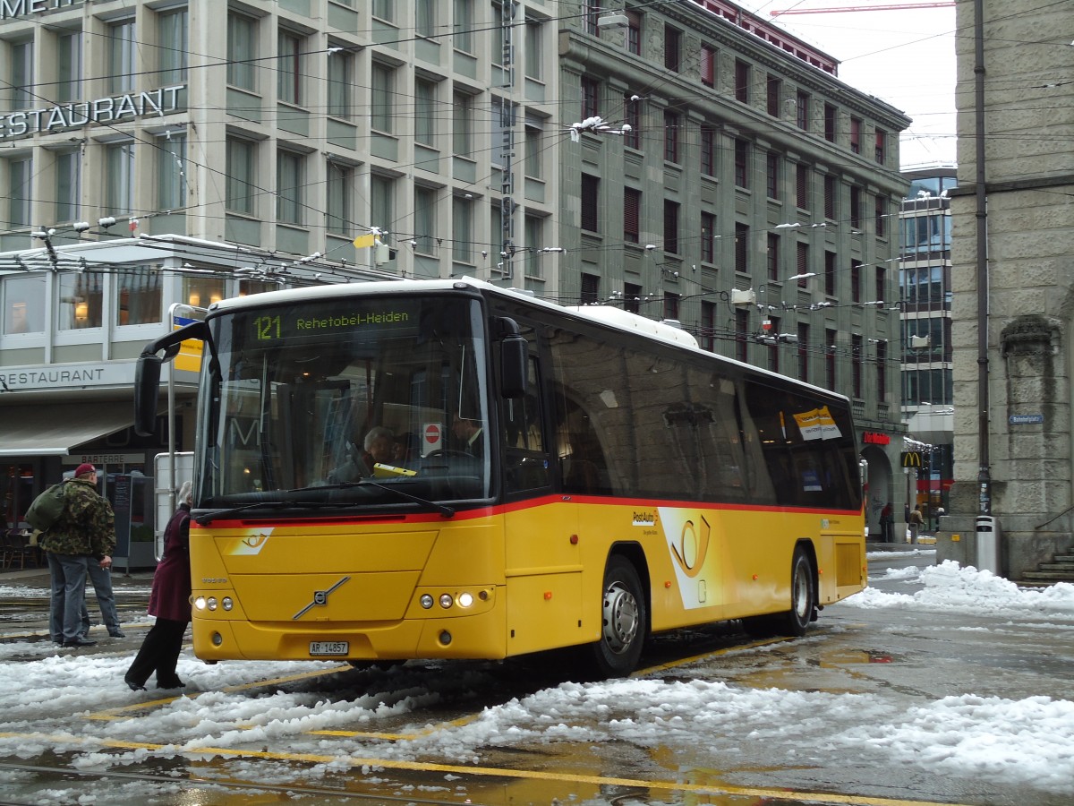 (143'671) - PostAuto Ostschweiz - AR 14'857 - Volvo (ex Nef, Hemberg) am 20. April 2013 beim Bahnhof St. Gallen