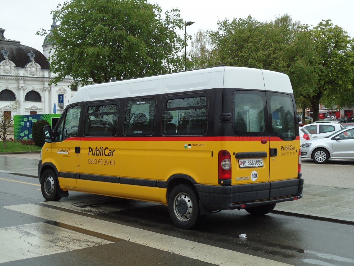 (143'899) - CarPostal Ouest - VD 386'108 - Renault am 27. April 2013 beim Bahnhof Yverdon