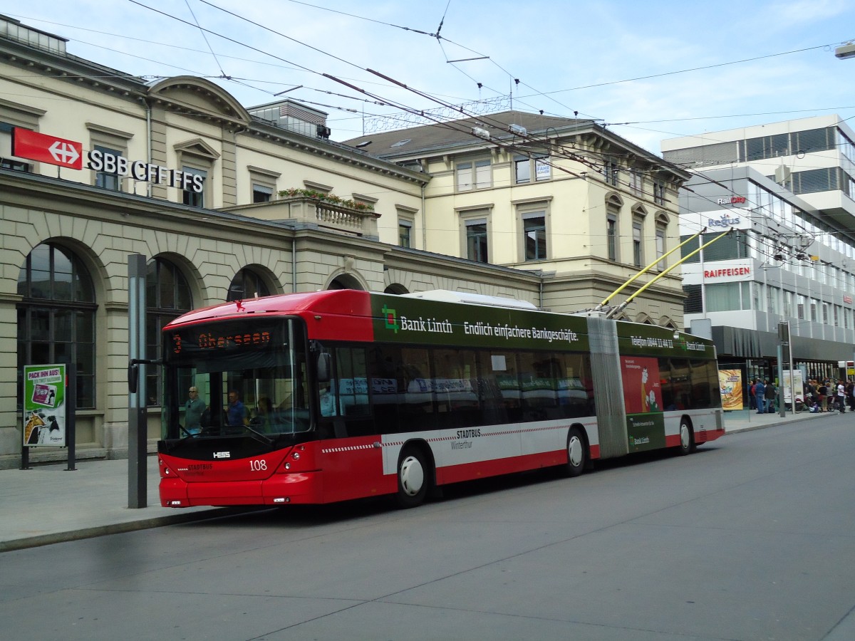 (144'456) - SW Winterthur - Nr. 108 - Hess/Hess Gelenktrolleybus am 20. Mai 2013 beim Hauptbahnhof Winterthur