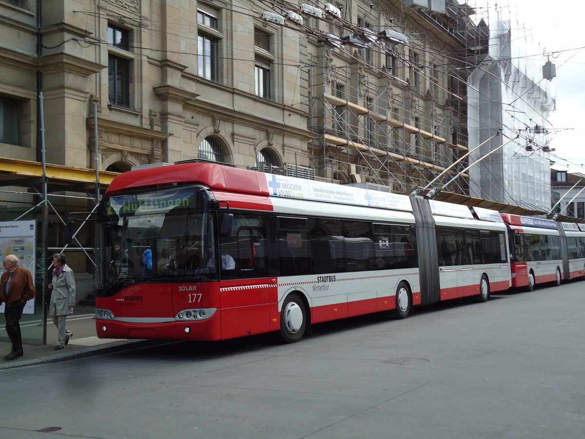 (144'463) - SW Winterthur - Nr. 177 - Solaris Gelenktrolleybus am 20. Mai 2013 beim Hauptbahnhof Winterthur