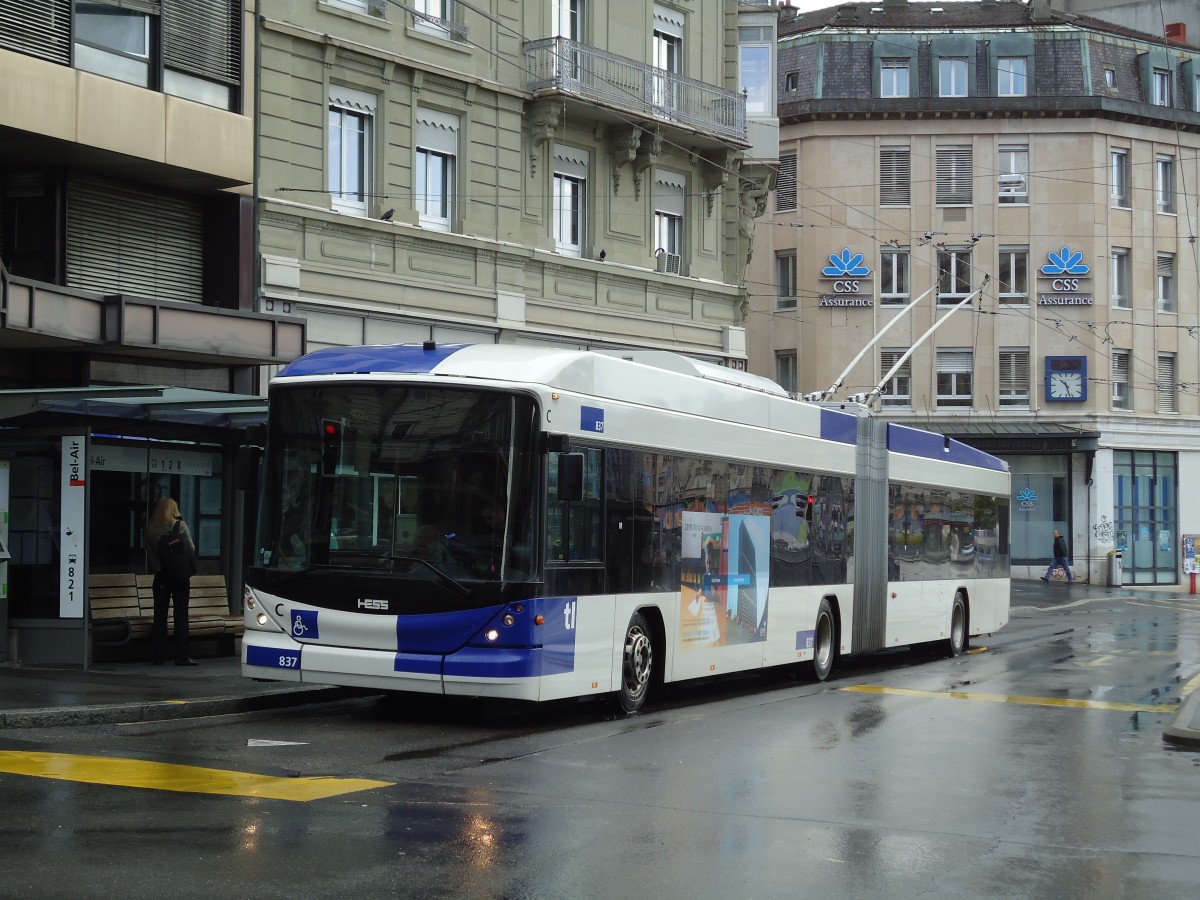 (144'571) - TL Lausanne - Nr. 837 - Hess/Hess Gelenktrolleybus am 26. Mai 2013 in Lausanne, Bel-Air
