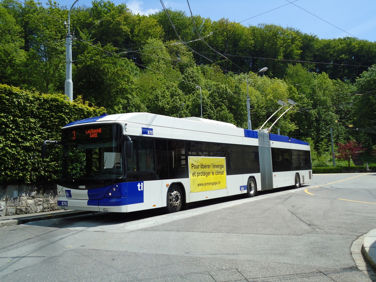 (144'604) - TL Lausanne - Nr. 870 - Hess/Hess Gelenktrolleybus am 26. Mai 2013 in Lausanne, Bellevaux