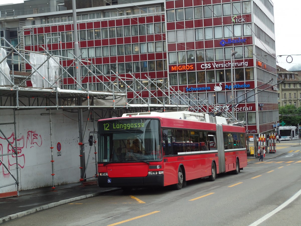 (144'896) - Bernmobil, Bern - Nr. 6 - NAW/Hess Gelenktrolleybus am 10. Juni 2013 in Bern, Schanzenstrasse