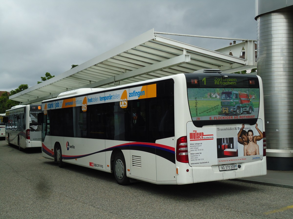 (144'904) - Limmat Bus, Dietikon - AG 370'308 - Mercedes (ex BDWM Bremgarten Nr. 8) am 10. Juni 2013 beim Bahnhof Zofingen