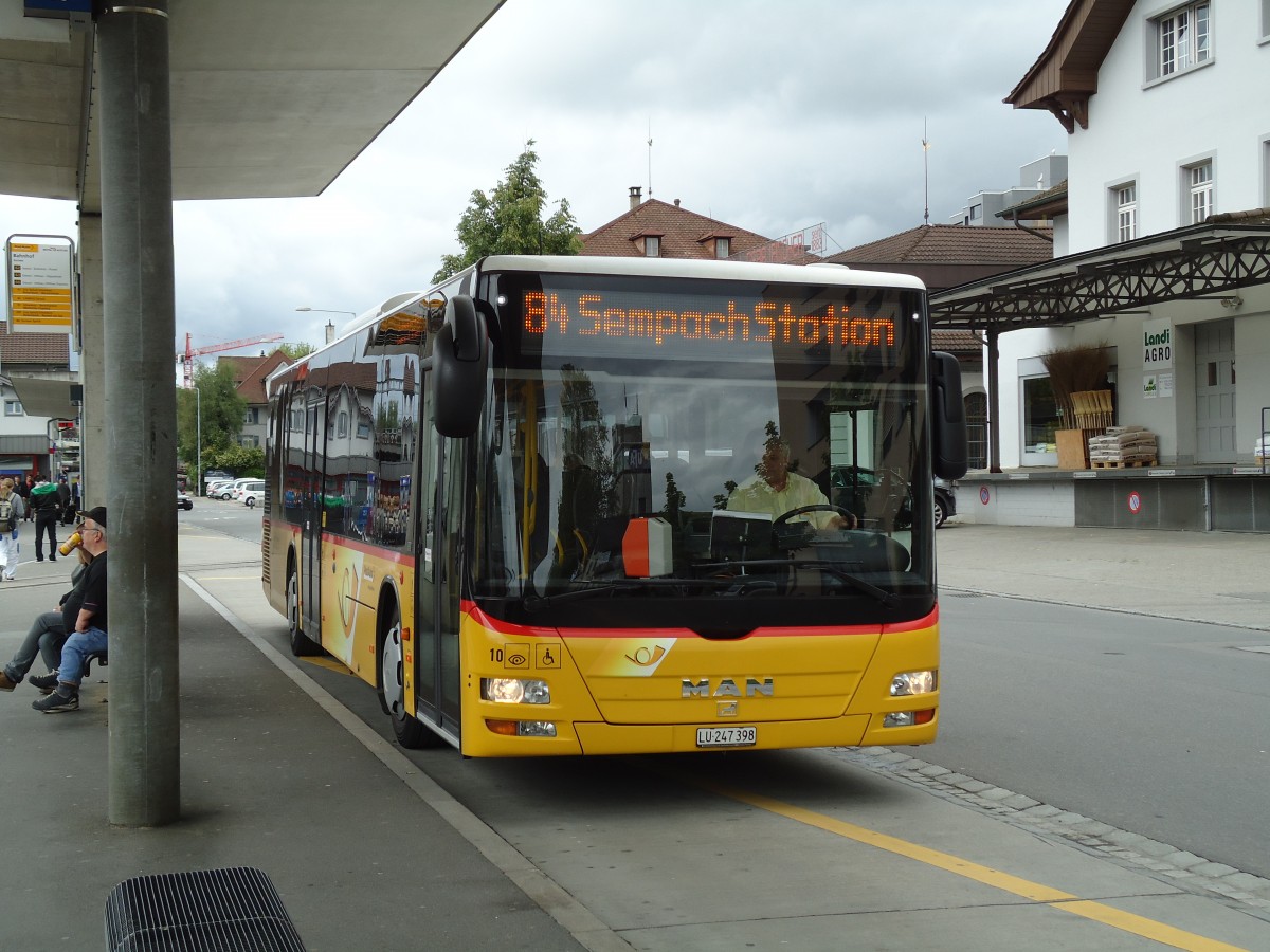 (144'918) - SB Trans, Sursee - Nr. 10/LU 247'398 - MAN (ex Hsler, Rickenbach Nr. 10) am 10. Juni 2013 beim Bahnhof Sursee