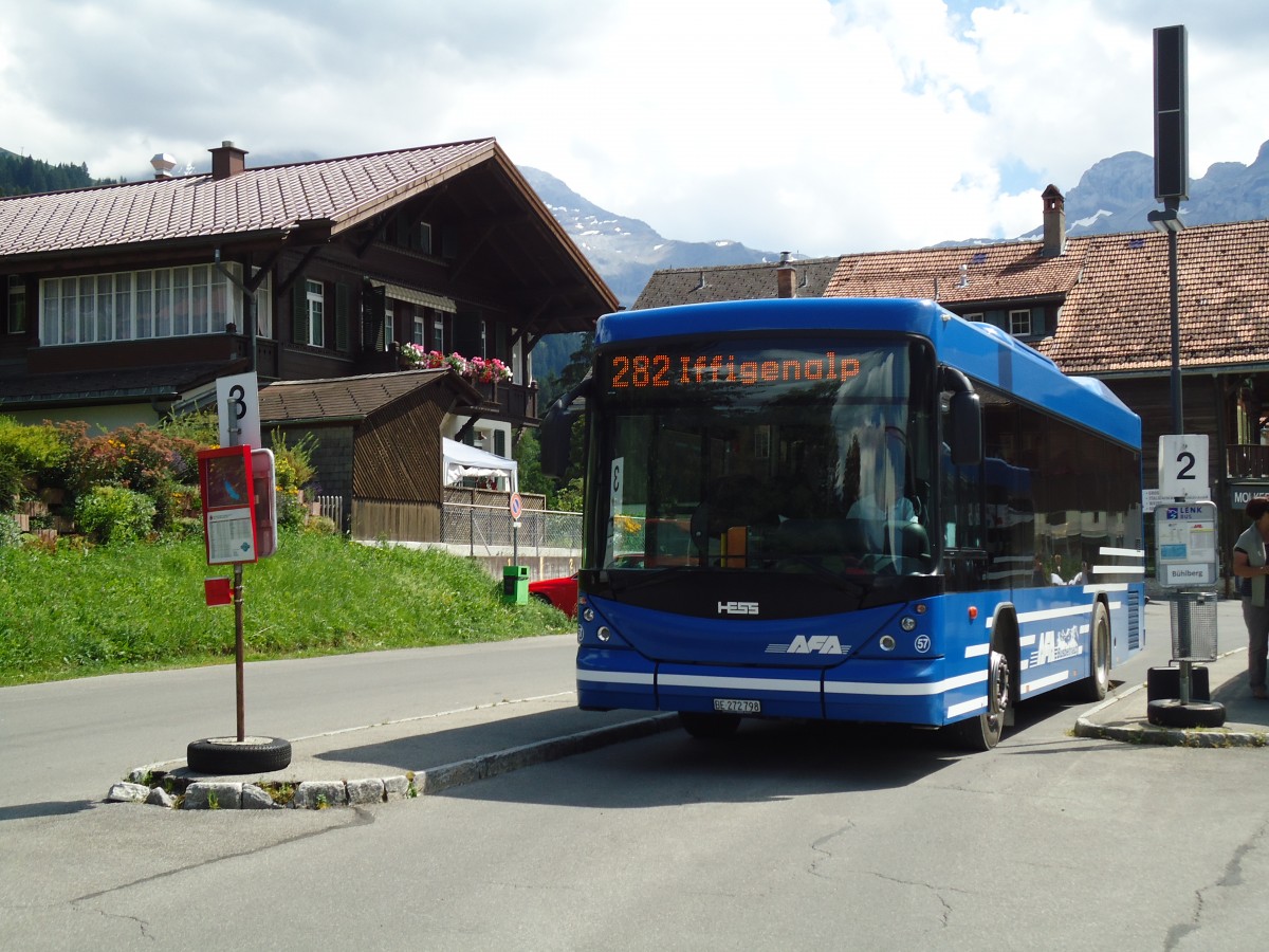(146'319) - AFA Adelboden - Nr. 57/BE 272'798 - Scania/Hess am 17. August 2013 beim Bahnhof Lenk