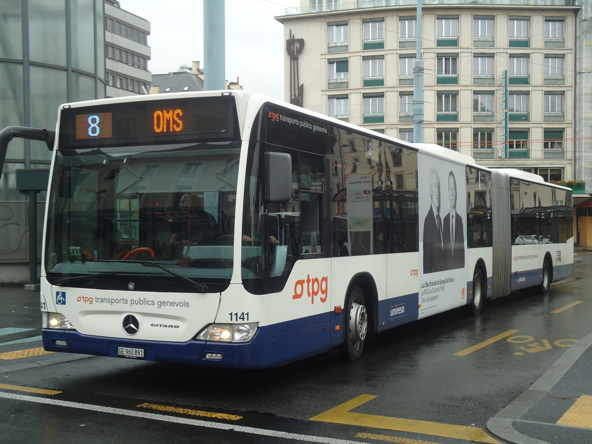 (147'200) - TPG Genve - Nr. 1141/GE 960'891 - Mercedes am 16. September 2013 beim Bahnhof Genve