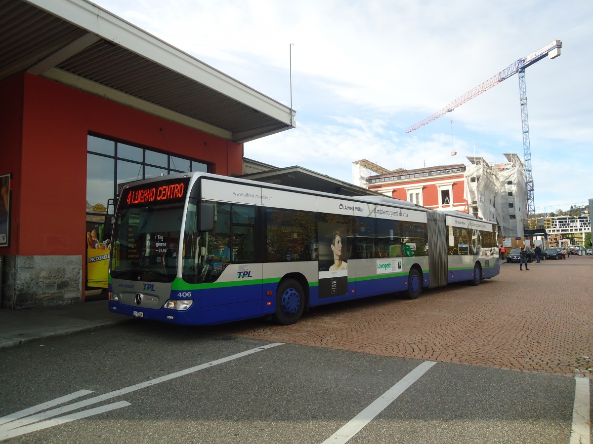 (147'689) - TPL Lugano - Nr. 406/TI 75'736 - Mercedes am 5. November 2013 beim Bahnhof Lugano
