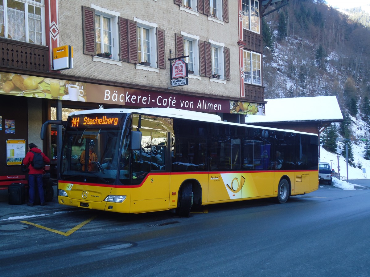 (148'251) - PostAuto Bern - BE 700'281 - Mercedes (ex Schmocker, Stechelberg Nr. 2) am 8. Dezember 2013 beim Bahnhof Lauterbrunnen