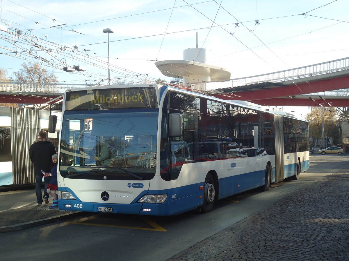 (148'275) - VBZ Zrich - Nr. 408/ZH 745'408 - Mercedes am 9. Dezember 2013 in Zrich, Bucheggplatz