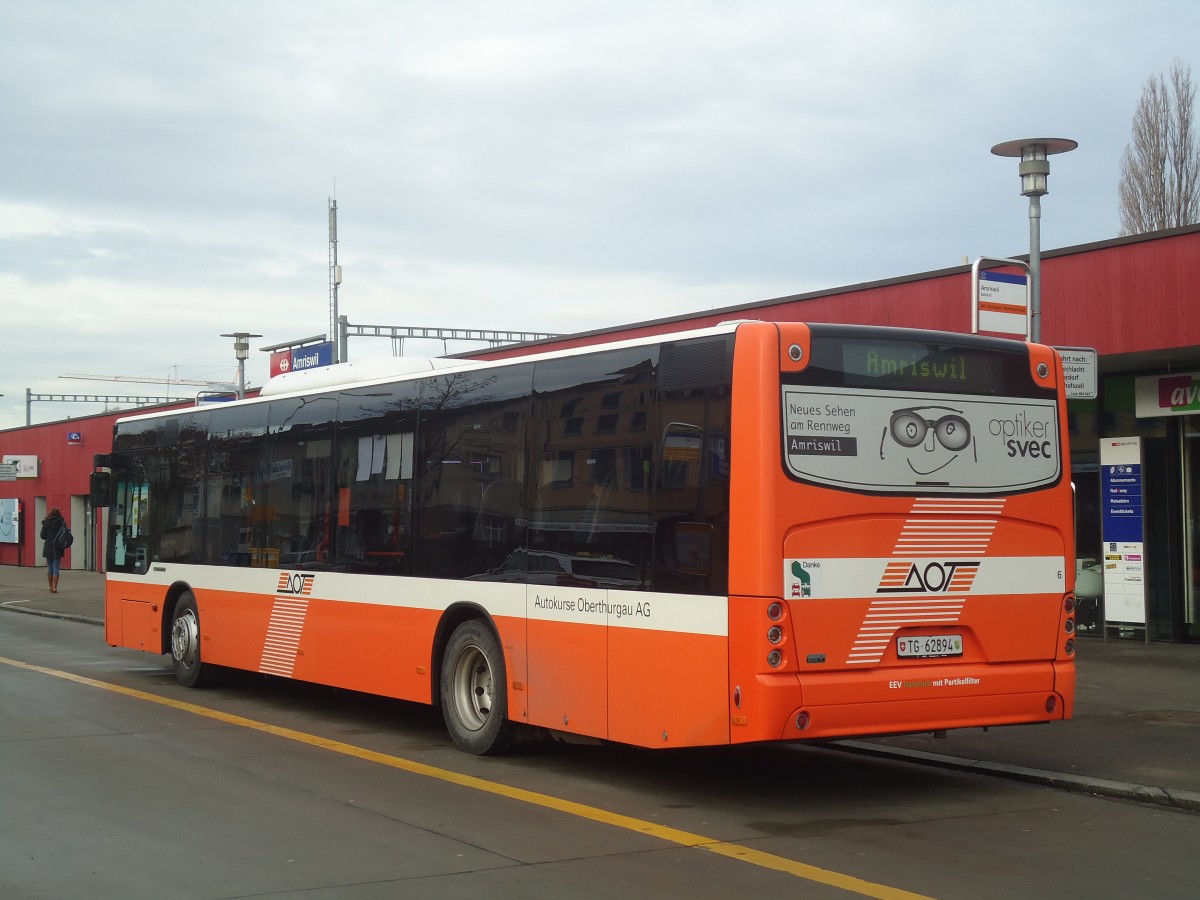 (148'422) - AOT Amriswil - Nr. 6/TG 62'894 - Neoplan am 22. Dezember 2013 beim Bahnhof Amriswil