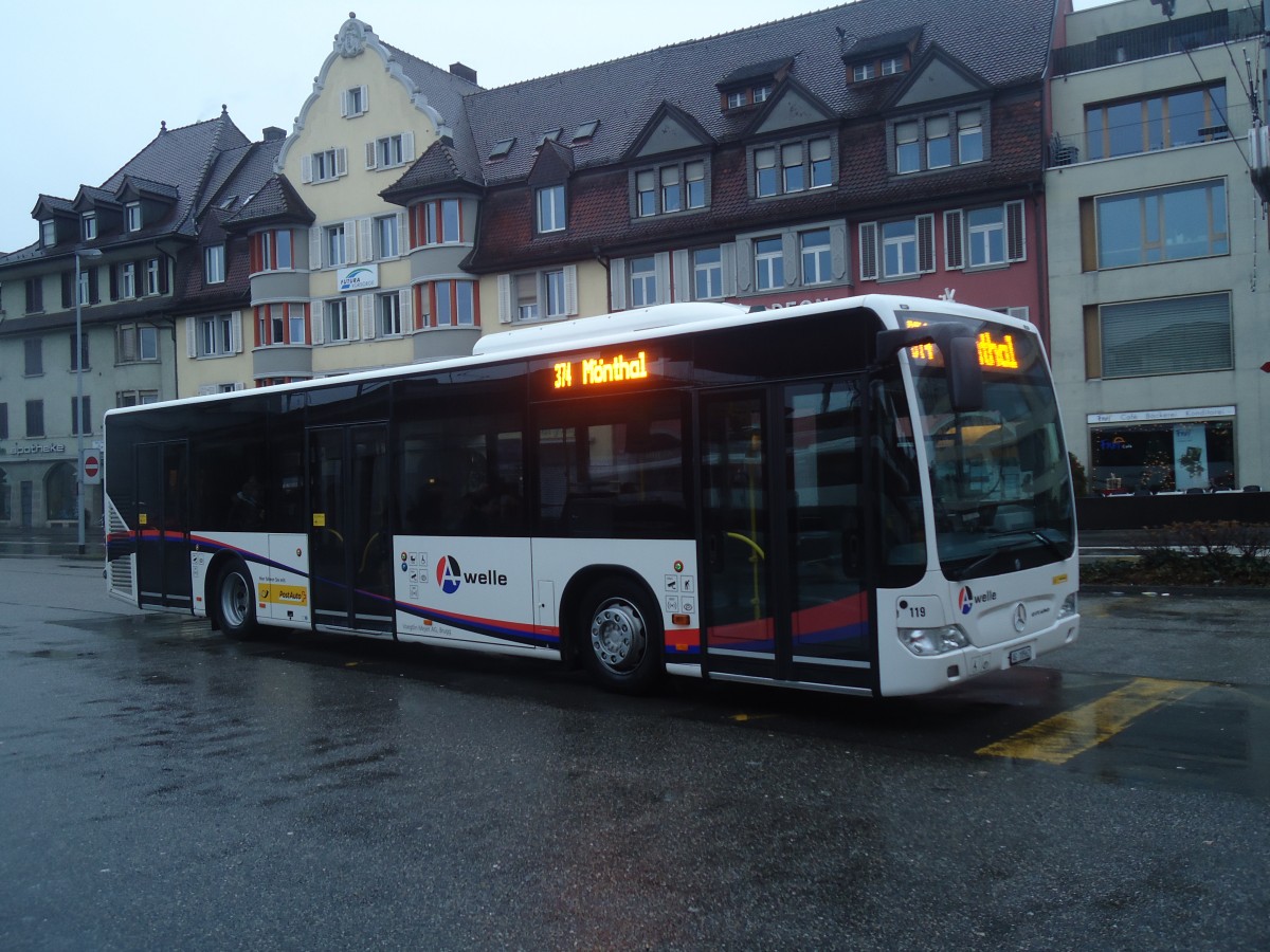 (148'467) - Voegtlin-Meyer, Brugg - Nr. 119/AG 18'562 - Mercedes am 26. Dezember 2013 beim Bahnhof Brugg