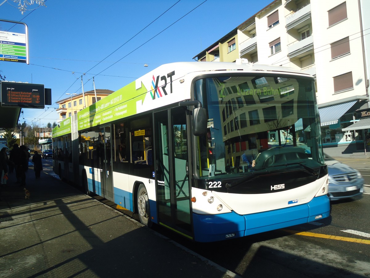 (148'541) - VBL Luzern - Nr. 222 - Hess/Hess Gelenktrolleybus am 27. Dezember 2013 in Emmenbrcke, Sprengi
