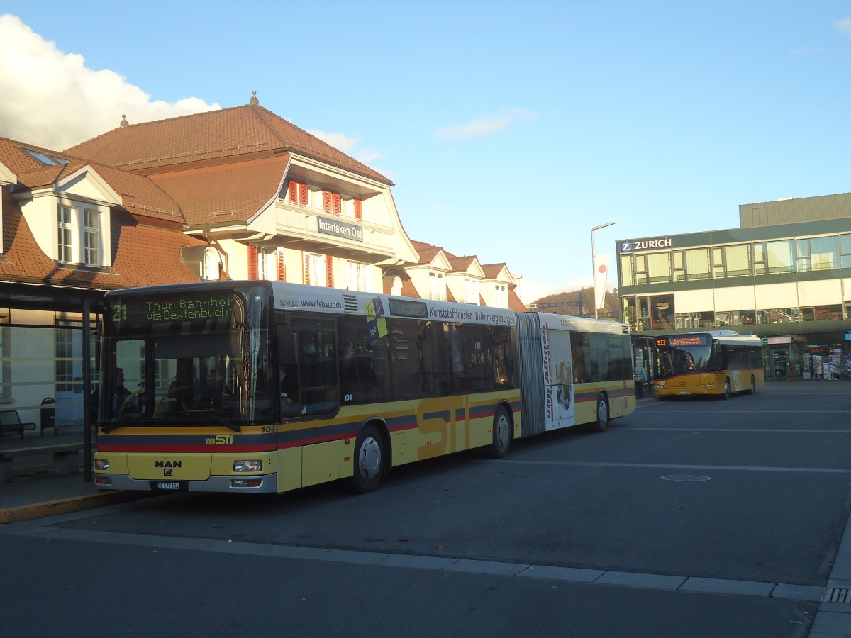 (148'632) - STI Thun - Nr. 104/BE 577'104 - MAN am 5. Januar 2014 beim Bahnhof Interlaken Ost