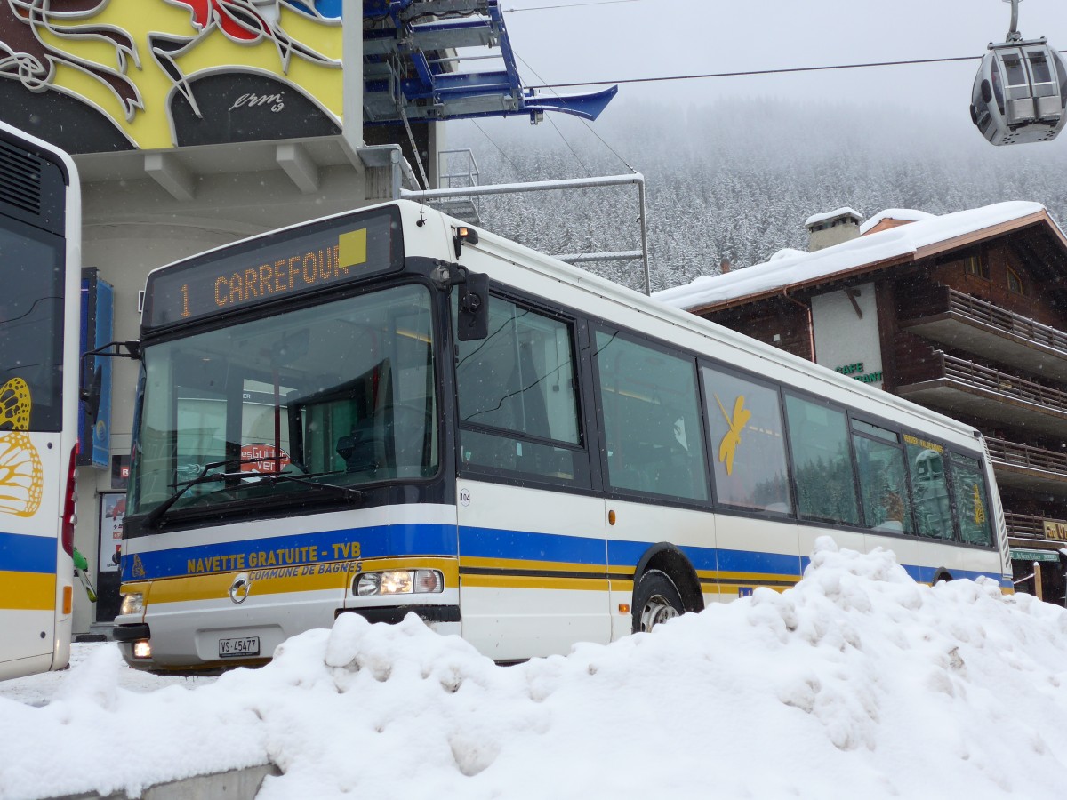 (148'726) - TMR Martigny - Nr. 104/VS 45'477 - Irisbus am 2. Februar 2014 in Verbir, Mdran